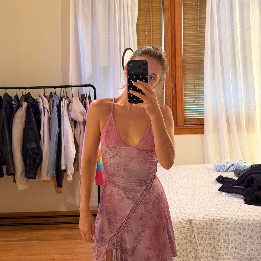 WHITEFOX Pink Lace Trim Slip Dress